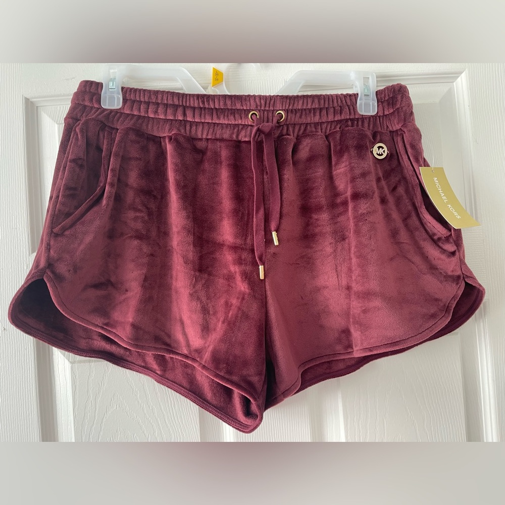 Michael Kors Velour Merlot Shorts L size Large NWT